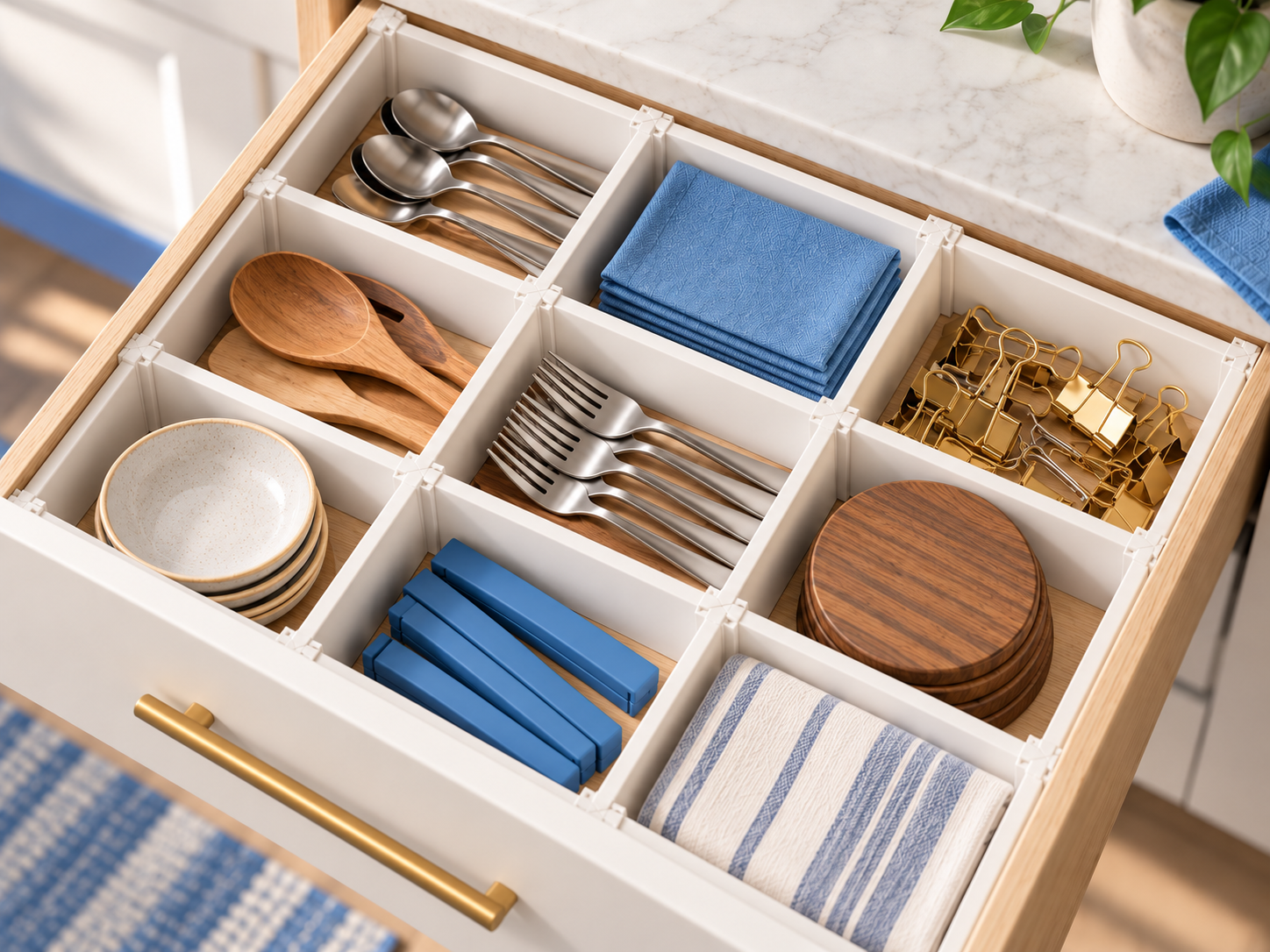 Gaveta organizada com divisórias modulares NatMaker